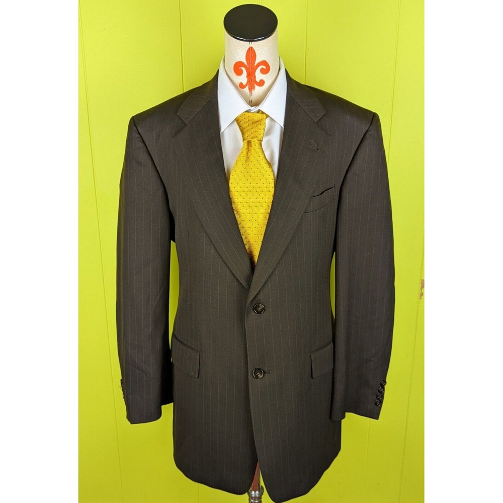 VTG Hart Schaffner Marx Men's 41 L Pure New Wool Blazer Jacket Brown Pinstripe